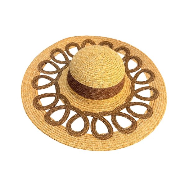 Coastal Wide Brim Sun Hat Straw Boho Beach Resort Fashion Open Loop Cruise Chic - Picture 11 of 11